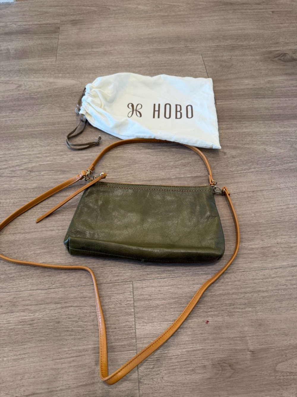 HOBO Olive Green Leather Crossbody with Tan Strap